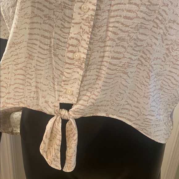 Nine West Cream and Brown Patterned Tie Knot Blouse Top - Picture 10 of 12